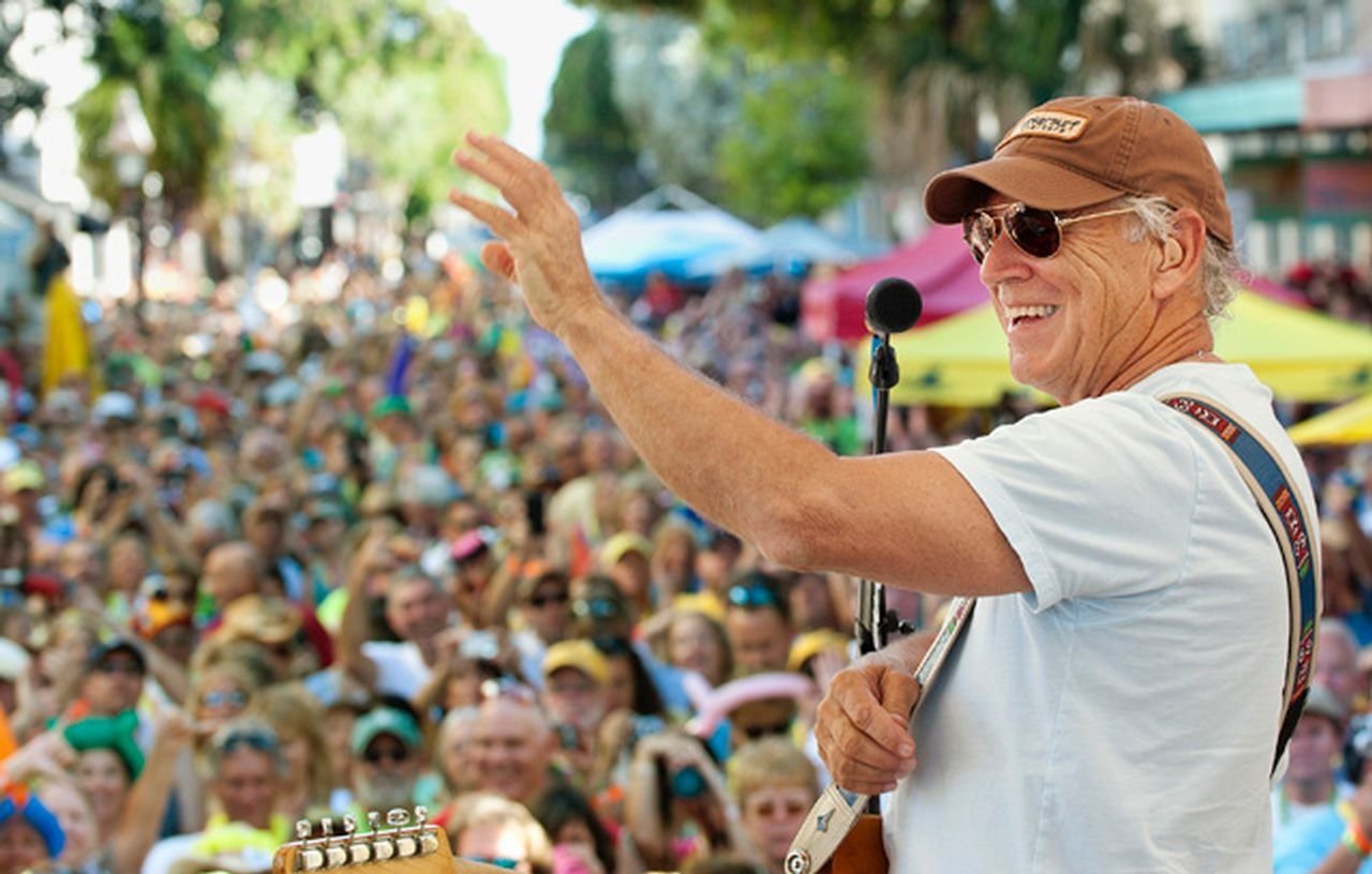 Singer/songwriter Jimmy Buffett pictured performing before some 3,500 of his fans on Duval Street Friday, Nov. 4, 2011, in Key West in a surprise appearance during the 20th Parrot Heads Convention. Photo: Rob O'Neal