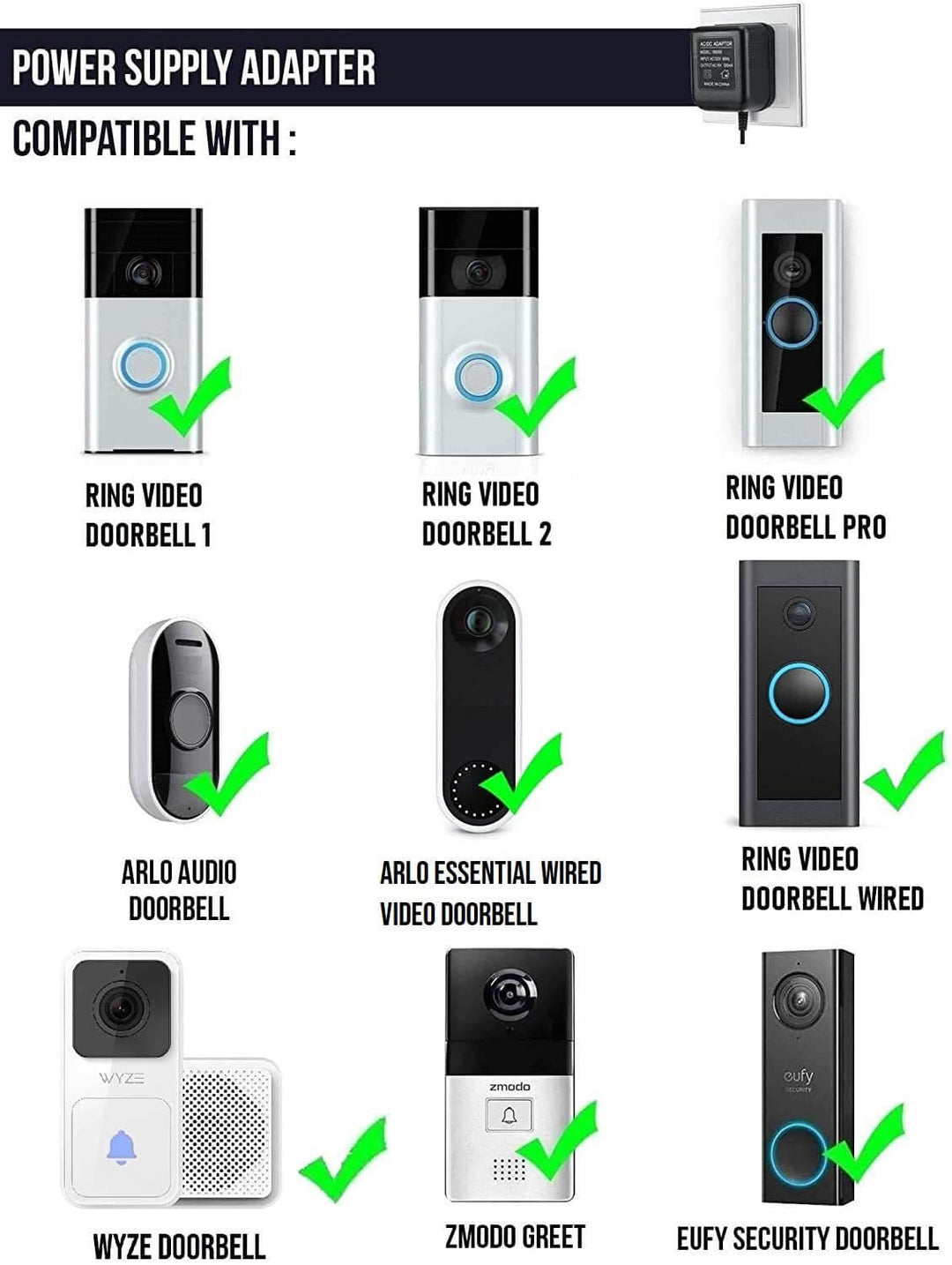 Wasserstein Power Supply for Ring Video Doorbell 1 , 2  & Pro