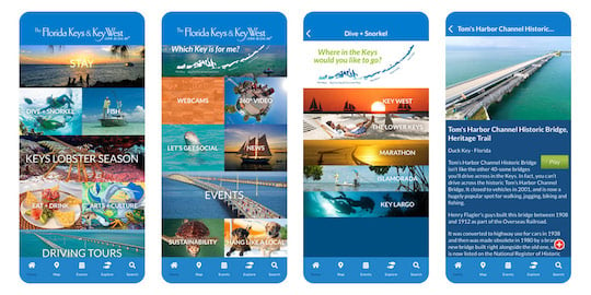 The Florida Keys & Key West app screens