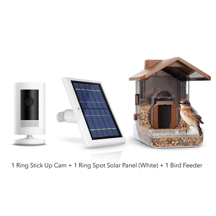 Ring Stick Up Cam Battery + Bird Feeder Camera Case + Solar Panel Bundle