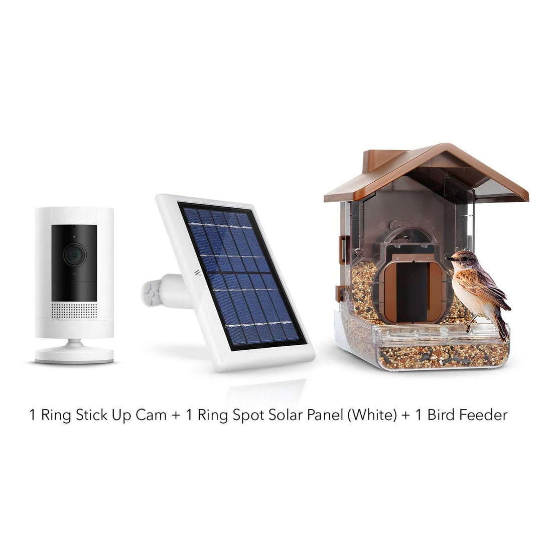 Ring Stick Up Cam Battery + Bird Feeder Camera Case + Solar Panel Bundle